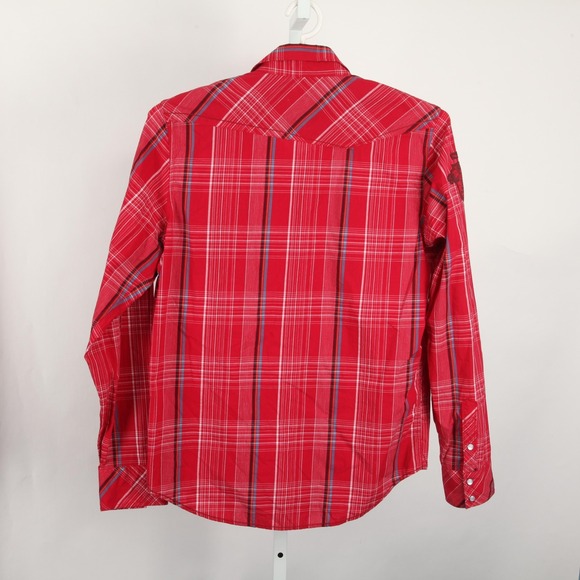 Fox Racing Shirt Mens Large Red Plaid Snap Front Western Long Sleeve Cotton - Picture 5 of 13